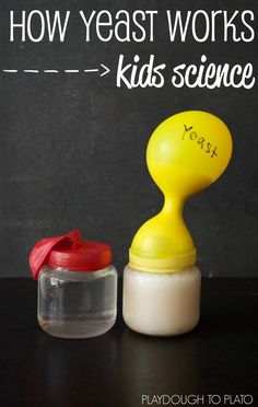 a baby bottle sitting next to an infant bottle with the words how yeast works for kids science