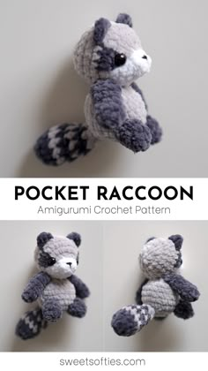 crochet raccoon stuffed animal pattern with instructions to make it easy and fun