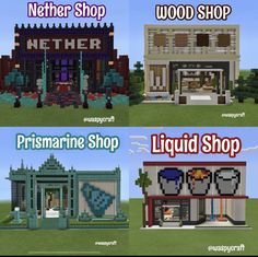 three different types of buildings in minecraft