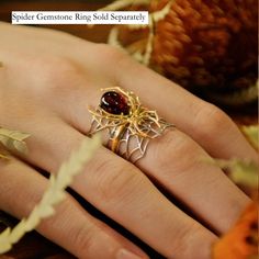 Pearl Halo Ring, Spider Ring, Gemstone Stacking Ring, Rings Stacking, Spider Jewelry, Silversmith Jewellery, Pear Cut Ring, Spider Earrings, Rutilated Quartz Ring