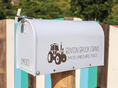 Rustic Tractor Mailbox Decal - Personalized Country Charm - Eastcoast Engraving Tractor Silhouette, Front Door Numbers, Mailbox Stand, Address Decals, Mailbox Decal, Address Marker, New Mailbox, Mailbox Address, Unique Decals