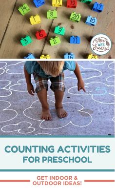 two pictures with the words counting activities for preschool and an image of a child's feet