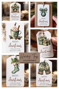 six christmas tags with different designs on them