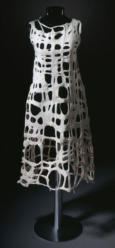 White Felted Dress #6 from A-Z Fiber Form Uniforms Andrea Zittel  United States, 2002 Sculpture Wool; hand-felted Height (with base): 57 in. (144.78 cm); Center back length: 38 in . (96.52 cm) Costume Council Fund (M.2004.185) Andrea Zittel, Felt Clothes, Creative Clothes, Fashion Materials, Hand Felted, Textiles Fashion