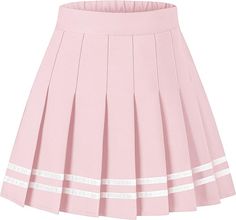 Amazon.com: Girl's Women's Plaid Skater Pleated Cheer Skirts, High Waist Short Mini Egirl Y2K Style Tennis Skirt Skort for School Teen Girl Women, Pink with White Stripe, 2-3T : Clothing, Shoes & Jewelry Pink Tennis Skirt, Teen Skirts, Uniform Skirt, Womens Pleated Skirt, Pink Pleated Skirt, School Skirt, Pink And White Dress, High Waist Short, Skirt Plus Size