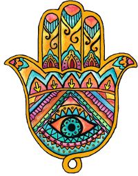 a hand drawn hamsa with an eye on the front and bottom half of it