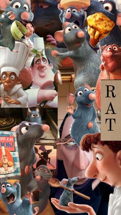 the ratato movie poster is shown in multiple different poses, including mouses and mice