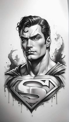 a drawing of superman in black and white