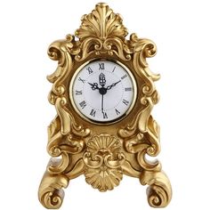 an ornate gold clock with roman numerals