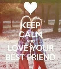 two girls are walking in the sand with their arms around each other and text reads keep calm and love your best friend