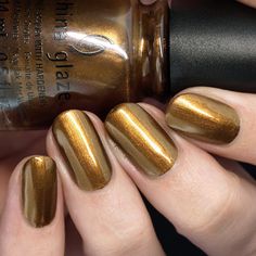 China Glaze The Arrangement Spring 2019 Collection >> Nail Polish Society Golden Nail Polish, Short Gold Nails, Pleasing Nails, China Glaze Nail Polish Colors, Nail Polish Wall, Nails Metallic, Nail Boutique, Neon Nail Polish, China Glaze Nail Polish