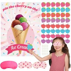 PRICES MAY VARY. Ice cream themed birthday party game: 1*large ice cream poster, 1*ice cream card, 24*cherry stickers, 24*strawberry stickers, 1*fabric blindfold, 1*cherry pattern blindfold, 1*strawberry pattern blindfold,1*sheet dot stickers. Classroom family activities, kids birthday party games, ice cream party favors, sports-themed party decorations, summer party supplies Large ice cream poster: The ice cream pin game poster is 720×530 mm/ 28×21 inches, enough large for you to play with frie Sports Themed Party Favors, Ice Cream Party Games, Strawberry Stickers, Ice Cream Party Favors, Ice Cream Games, Cream Poster, Ice Cream Poster, Party Wall Decorations, Birthday Party Games For Kids