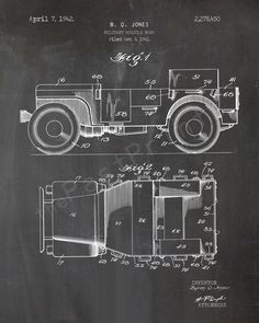 an old drawing of a truck on a chalkboard with the words, and it's measurements