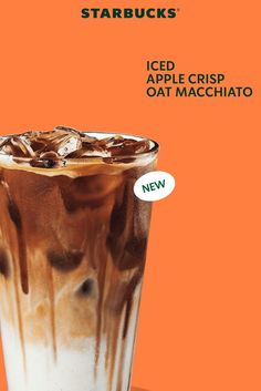 an advertisement for starbucks iced apple crisp oatmacchato