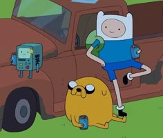 an image of adventure time with finn and finn from adventure time on the back of a pick up truck