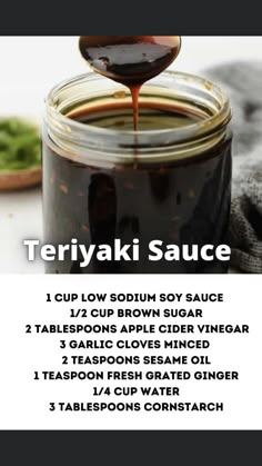 the ingredients for teriyaki sauce in a jar