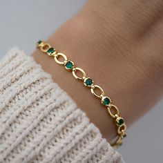 A unique tennis bracelet that is sure to turn heads! Looks great stacked or on it's own! We use a THICK plating of 14k Gold or Rhodium over brass for a piece that will be with you for years to come! 6.25", 6.75" or 7" Lengths available Nickel-free & Hypoallergenic Highest Grade CZ stones for an authentic emerald look!.#jewelrylover #handcraftedjewelry #jewelryinspiration #jewelrydesign #jewelryobsessed #jewelryoftheday #jewelrygoals #jewelryfashion #jewelrytrends