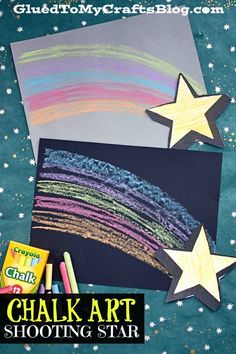 chalk art shooting star craft with crayons and colored pencils on the table