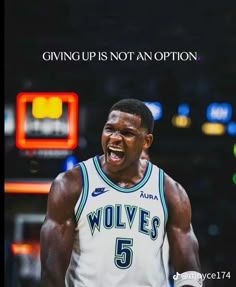 a basketball player with his mouth open and the words giving up is not an option