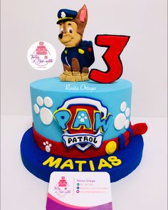 Chase Cake Paw Patrol, Chase Paw Patrol Cake, Paw Patrol Chase Cake, Paw Cake, Toddler Birthday Cakes, Cars Birthday Party Decorations