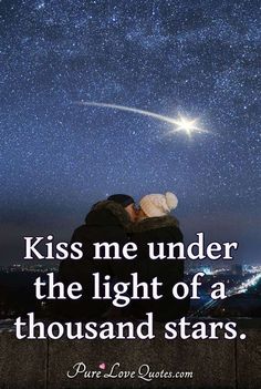 two people kissing under the night sky, with stars in the background and a quote written on