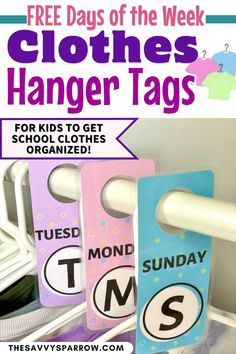 clothes hangers with the words free days of the week written on them and an image of