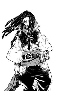 a black and white drawing of a person with dreadlocks