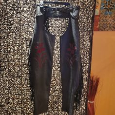 Nwot Custom Made Riding Chaps With Fringes That Are Yours For The Keeping! Special Orders Were Nonrefundable As These Did Not Fit Quite As Expected. Cowboy Vampire, Country Goth, Black Chaps, Leather Chaps, Riding Chaps, Cowgirl Costume, To Color, Lady In Red, Boot Cut