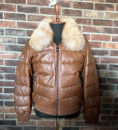 Welcome to Kuzu Leather & Fur! This beautiful jacket is made with real genuine lambskin leather & goose down & genuine fox. Premium Lamb Skin Leather. Removable Full Fox Collar. Original price is $1099. Brown/CrystalFox. Please send us your chest and waist measurements before ordering.  All of our products are ready to ship from New Jersey. Made in Turkey. Please feel free to contact and ask any questions about sizes or any ideas. Country Men, Fox Fur, Fur Collars, Fur Collar, Lambskin Leather, Winter Coat, Down Jacket, New Jersey, Final Sale