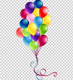 a bunch of colorful balloons flying in the air, transparent background png clipart