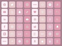 the pink and white squares are arranged in rows on top of each other, with different icons