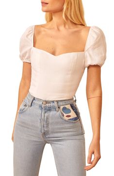 Reformation | Nordstrom Sweetheart Neckline Top, Cute White Tops, Sweetheart Top, Western Tops, Causual Outfits, The Low, Fashion 2020, Looks Vintage