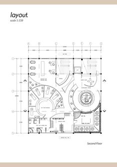 an architectural drawing shows the layout of a restaurant with seating areas, and floor plans