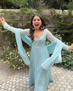 Sky Blue Anarkali Suits, Anarkali Suit For Women, Sky Blue Anarkali Dresses, Indian Dress Poses, Frock Models For Women, Short Anarkali Suits, Anarkali Dress Simple, Blue Anarkali Dress, After Wedding Outfit