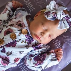 purple floral knot gown and hat set Personalized Newborn Outfit, Caden Lane, Personalized Swaddle, Newborn Accessories, Personalized Sweater, Selling Prints, Baby Swaddle Blankets, Personalized Gifts For Kids, Gowns For Girls