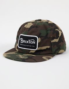 Brixton Grade Snapback Hat. Embroidered Patch On Front. Flat Bill. Adjustable Snapback Closure. 100% Cotton. Imported. Embroidered Patch, Snapback Hat, Embroidered Patches, Snapback Hats, Accessories Hats, Camo, Mens Accessories, Hats