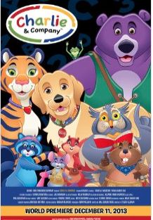 the poster for charlie and company is shown in front of an image of various animals