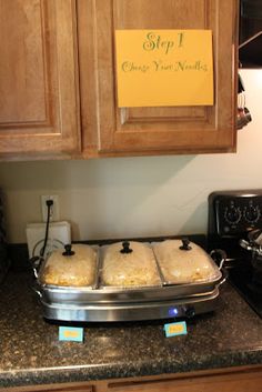 some food is sitting on top of the stove