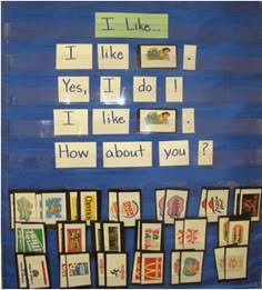 a bulletin board with pictures on it and words that spell out i like, yes, i do, how about you?