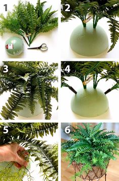 instructions to make a potted fern plant in the shape of a vase with scissors