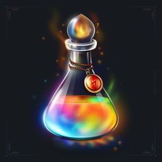 a glass flask filled with colorful liquid