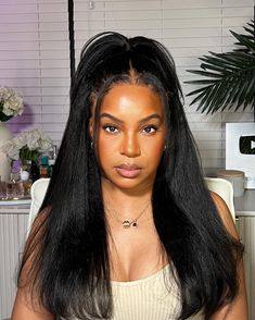 7x5 Pre-Cut Lace Closure Wig,Easy to Wear Kinky Human Hair Beginners Wig for Women Pre Plucked 150% Density Natural Color Yaki Hairstyles Black Women, 5 By 5 Closure Wig, Closure Wig Hairstyles, Straight Ponytail Hairstyles, Yaki Straight Wig, Black Brides Hairstyles, Brides Hairstyles, Wig Inspiration, Wigs Styles