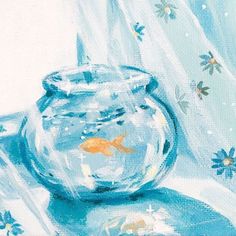 an acrylic painting of a goldfish in a bowl