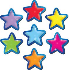 six star shaped magnets with different colors