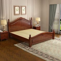 Rubberwood Solid Color Bed Frame Traditional Camelback Standard Bed for Home