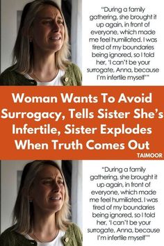 a woman with long blonde hair and an orange sign that reads, woman wants to avoid surrogy, tells sister she's inferities when truth comes out