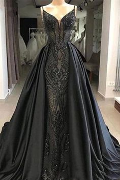 Sleeveless Black Lace Evening Dress Charming Mermaid Sweep Train - Prom Dresses Prom Dress Black, Black Ball Gown, Gothic Wedding Dress, Dark Wedding, Fantasy Gowns, فستان سهرة, Lace Dress Long, Ball Gowns Prom