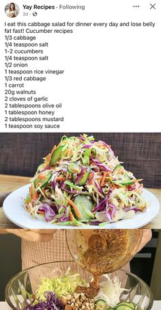 a salad on a platter is being served to someone