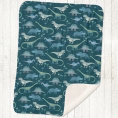 a blanket with dinosaurs on it