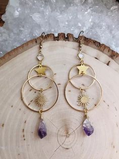 super lovely earrings Magical Moon, Funky Jewelry, Purple Stones, Moon Stars, Amethyst Earrings, Fantasy Jewelry, Bijoux Diy, Jewelry Inspo, Dream Jewelry